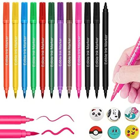 Edible Markers for Cookies Food Coloring Pens 12Pcs, Food Decorating Pens, Fine and Thick Tip Food Grade Gourmet Writers for DIY Fondant Cakes Easter Eggs Frosting Baking Party Decorating Drawing Writing (10 Colors)