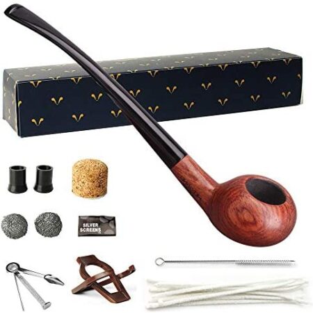 MUXIANG Pipe Churchwarden Pipe Long RosewoodTobacco Pipes 3mm Filters10 Gifts Pipe Cleaners Screen Filter Brush Bag Stand Rack (AD0043)