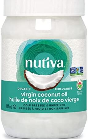 Nutiva Organic Coconut Oil 444 ml, Cold-Pressed, Natural Hair Oil, Skin Oil, Massage Oil and Fresh Flavor for Cooking Oil, Non-GMO, USDA Organic, Unrefined Extra Virgin Coconut Oil (Huile de Coco)