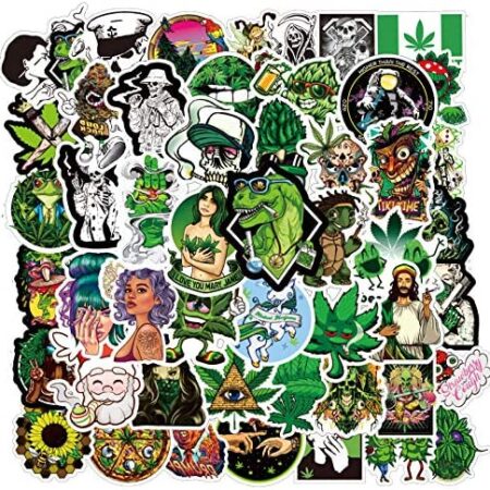 Weed Stickers for Adults 50 Pcak Vinyl Waterproof Stickers for Laptop,Bumper,Water Bottles,Computer,Phone,Hard hat,Cool Stickers,Car，Rapper Stickers(Weed-b)